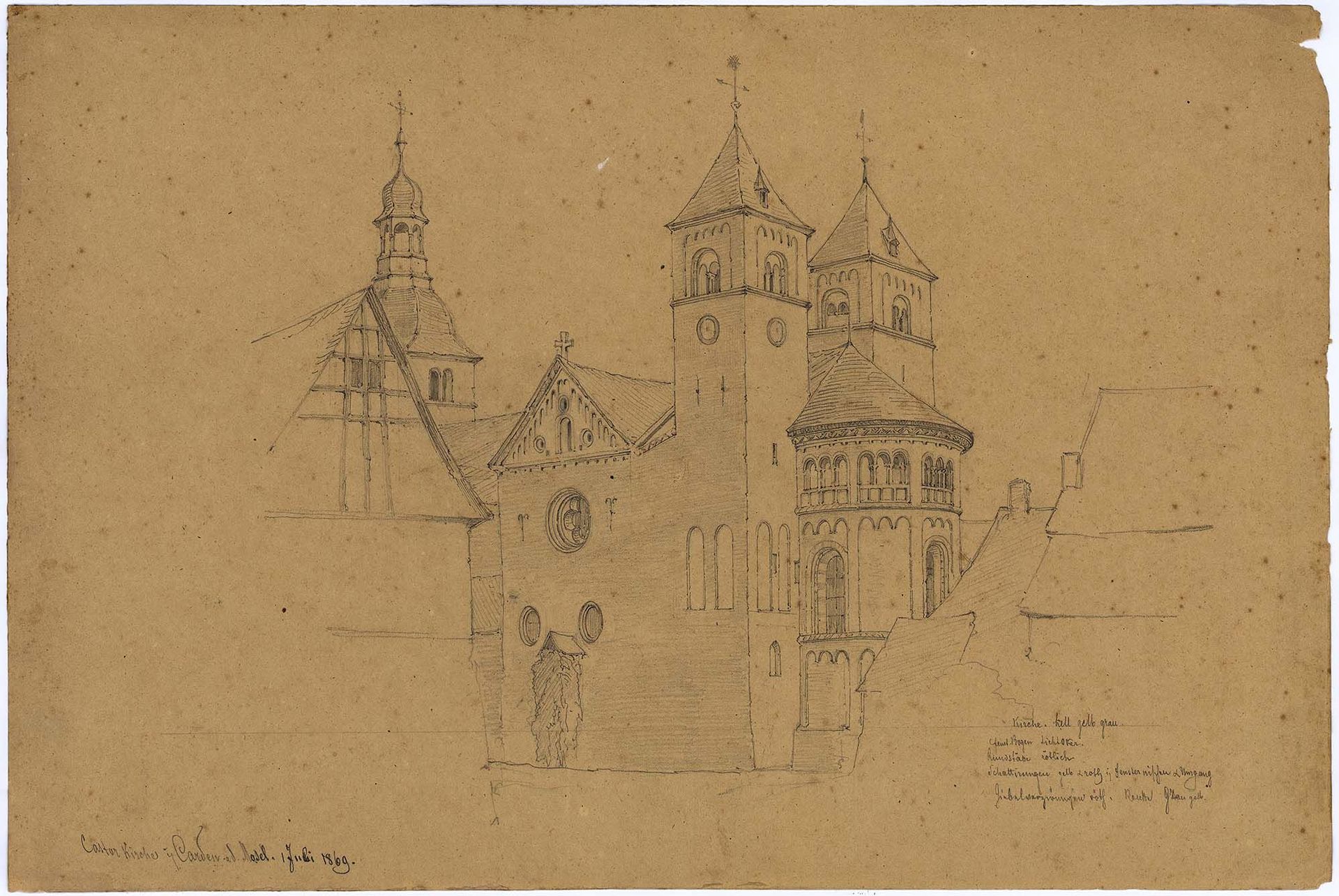 Abb.: Adolf Rudolf Holzhalb, Castorkirche in Carden an der Mosel, 1. Juli 1869