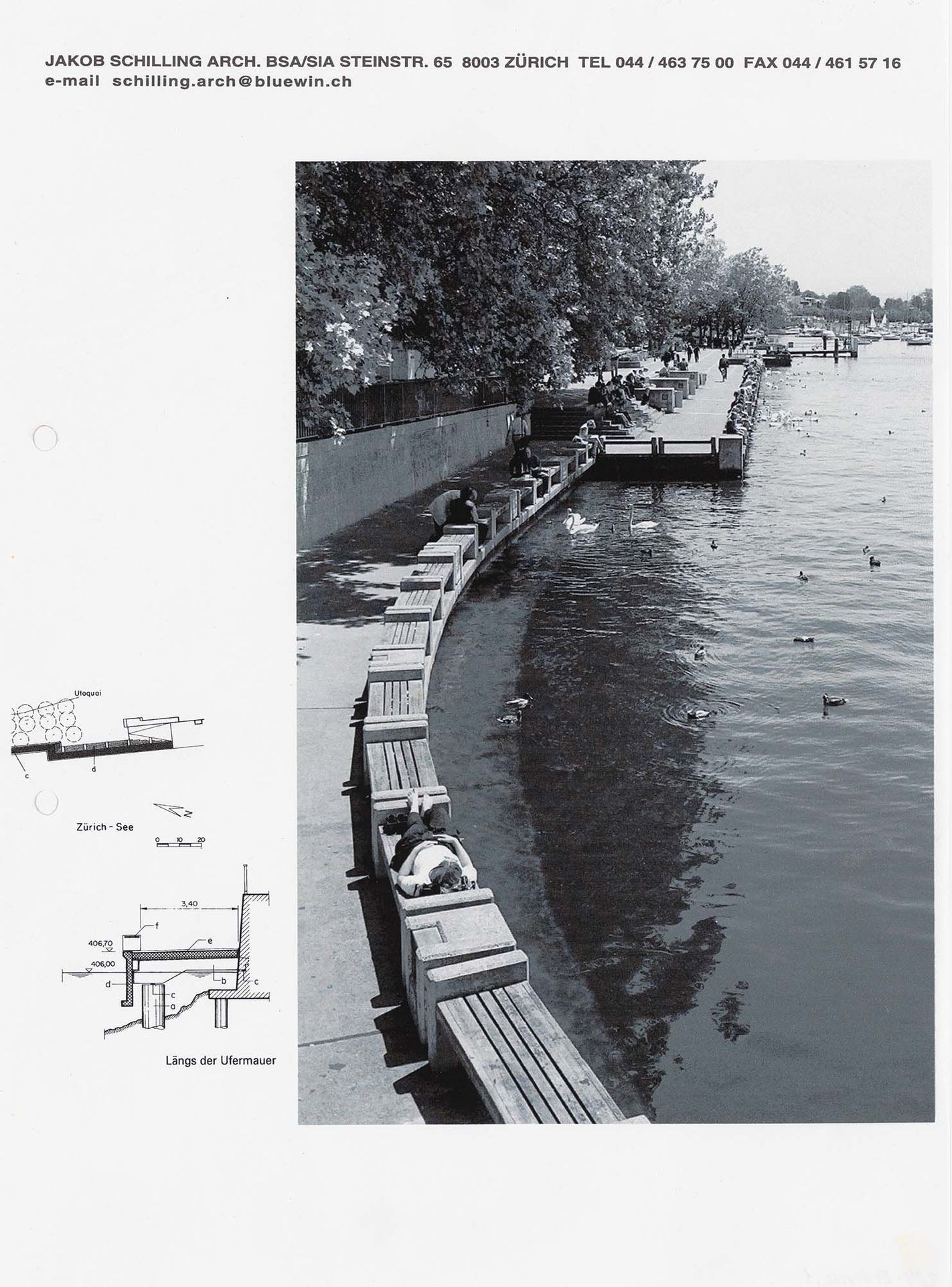 Illustr. Jakob Schilling, Uferpromenade am Bellevue, Unterführung Quaibrücke, 1981–1984