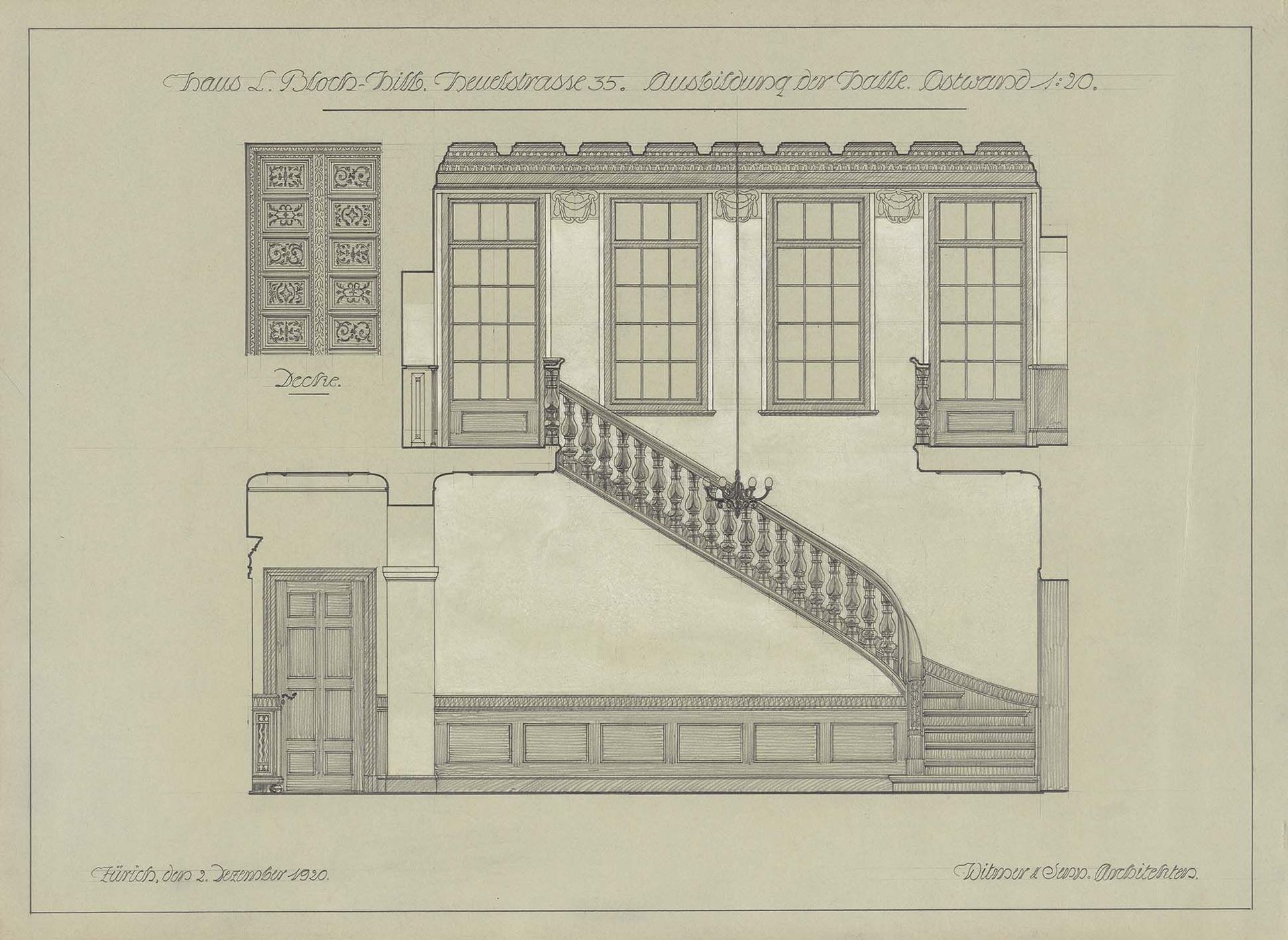 Abb.: Armin Witmer-Karrer, Haus Bloch-Hilb, Zürich, 2. Dezember 1920. Projekt
